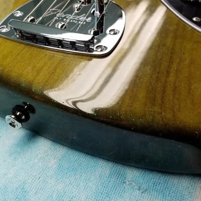 Custom  "Jazzstang "Jazzmaster Mustang Style Guitar, Jaguar Pickups, Tele Neck, Hemp Green Sparkles image 9
