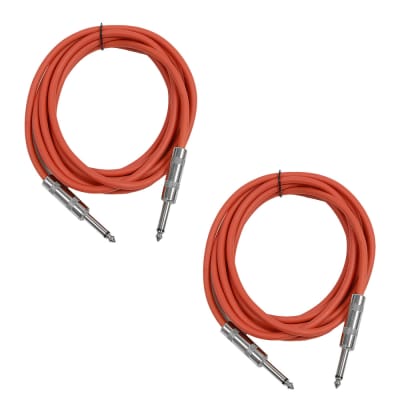 2 Pack of 10 Foot 1/4" TS Patch Cables 10' Extension Cords Jumper - Red & Red image 1