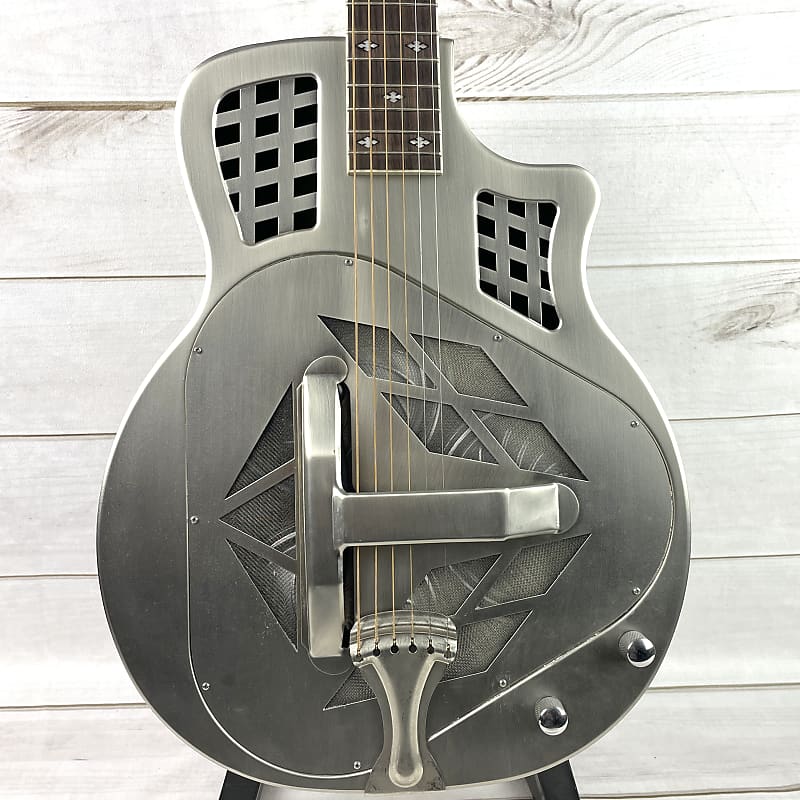 Royall Resonators Trifecta Relic Brushed Steel Finish 14 Fret Cutaway Brass Tricone Guitar With Resophonic Pickup image 1