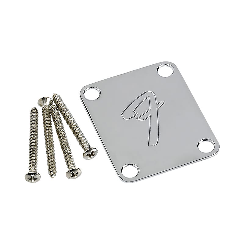Fender 70s Style F Logo Neck Mounting Plate with Screws (Chrome) image 1