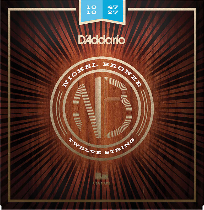 D'Addario NB1047-12 Nickel Bronze Acoustic Guitar Strings, 12-String, Light 10-