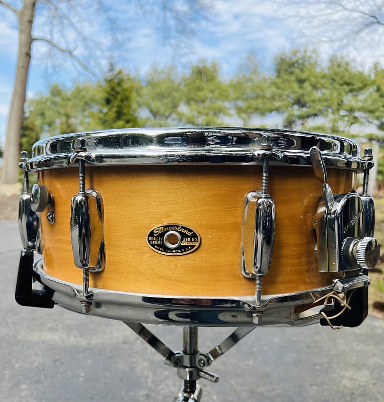 Slingerland No. 153 Artist Model 5.5x14" 8-Lug Maple/Poplar/Maple 3-ply shell  Snare Drum with solid ply maple with reinforcement ring and zoomatic Strainer Rare Natural blonde Lacquer image 1