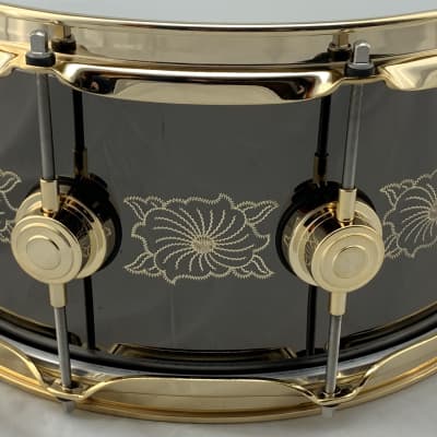 DW 6.5x14 Black Nickel/Gold over Brass Snare Drum -Hand Engraved by John Aldridge (25th Anniversary) image 5