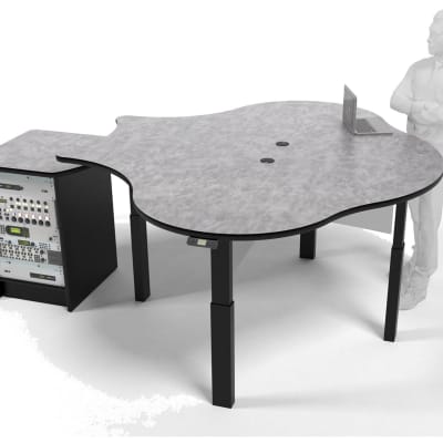 Omnirax Clover | 4-Person Podcast Workstation with 16-U of Rack Space in the Fixed-height Rack Cabin image 2