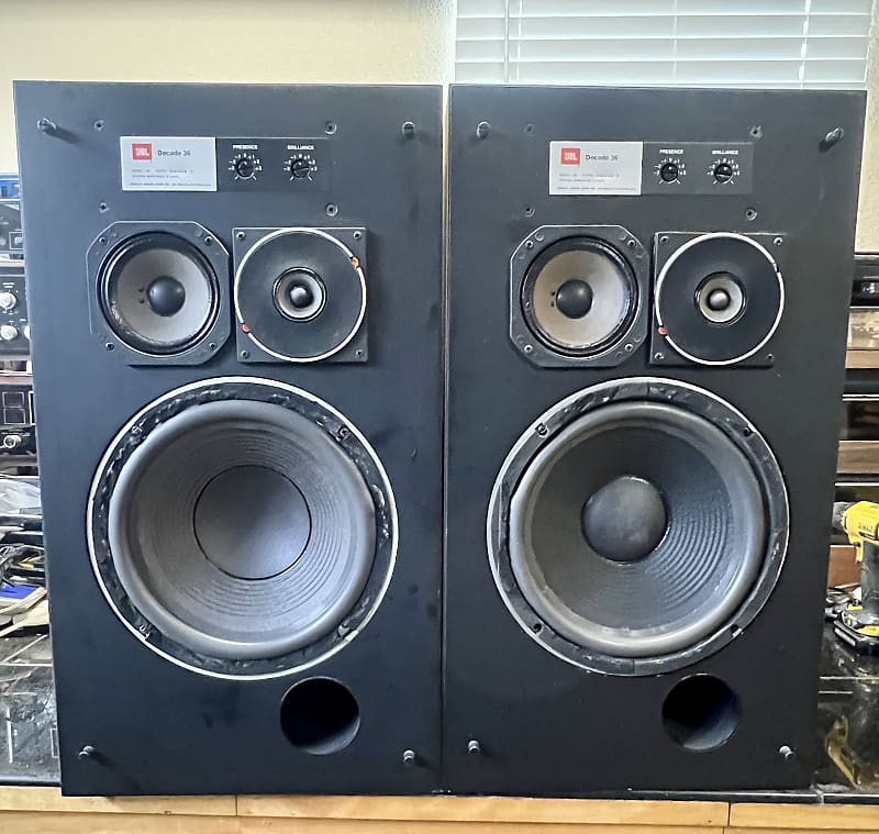 Pair of Vintage JBL Decade L36 Floor Speakers with Navy Colored Grilles; Tested (SEE VIDEO)  			