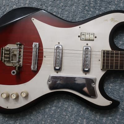Vintage 1960s Teisco Kawai Wine Red Guitar MIJ Blues Machine Ry Cooder Hound Dog Taylor 3 PU Rare 24.5 scale image 3