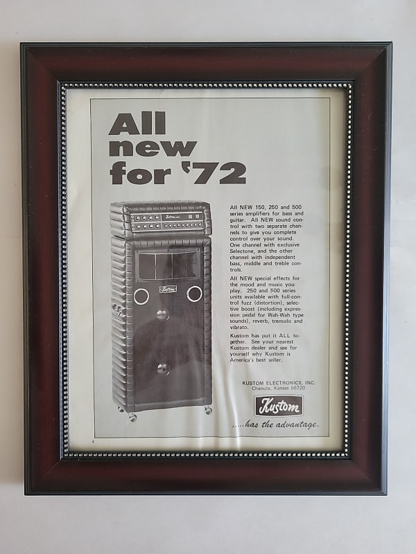 1971 Kustom Amplifiers Promotional Ad Framed Kustom 150, 250 & 500 Tuck N Roll amp Original image 1