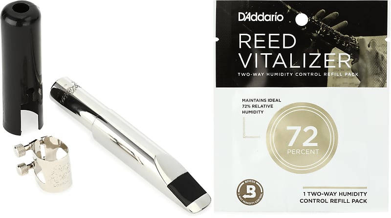 Berg Larsen Stainless Steel Baritone Saxophone Mouthpiece - 100/0  Bundle with D'Addario Woodwinds Reed Vitalizer Single Refill Pack - 72% Humidity image 1