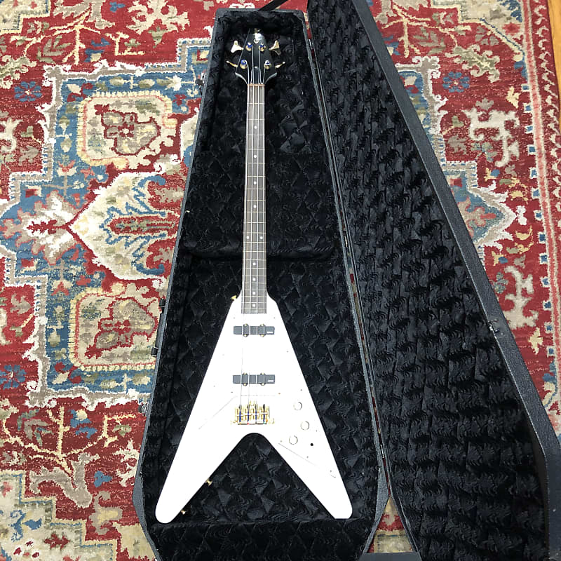Epiphone Flying V Fretless Bass w/ EMGs 2009 Alpine White Reverb