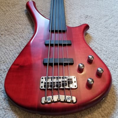 Warwick Fortress One 5 string fretless bass 1994 Burgundy Red Transparent image 10