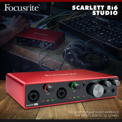 Focusrite Scarlett 8i6 8-in 6-out USB Audio Interface + Samson SR360 Over-Ear Dynamic Stereo Headphones, Cables, and Fibertique Microfiber Cleaning Cloth image 2