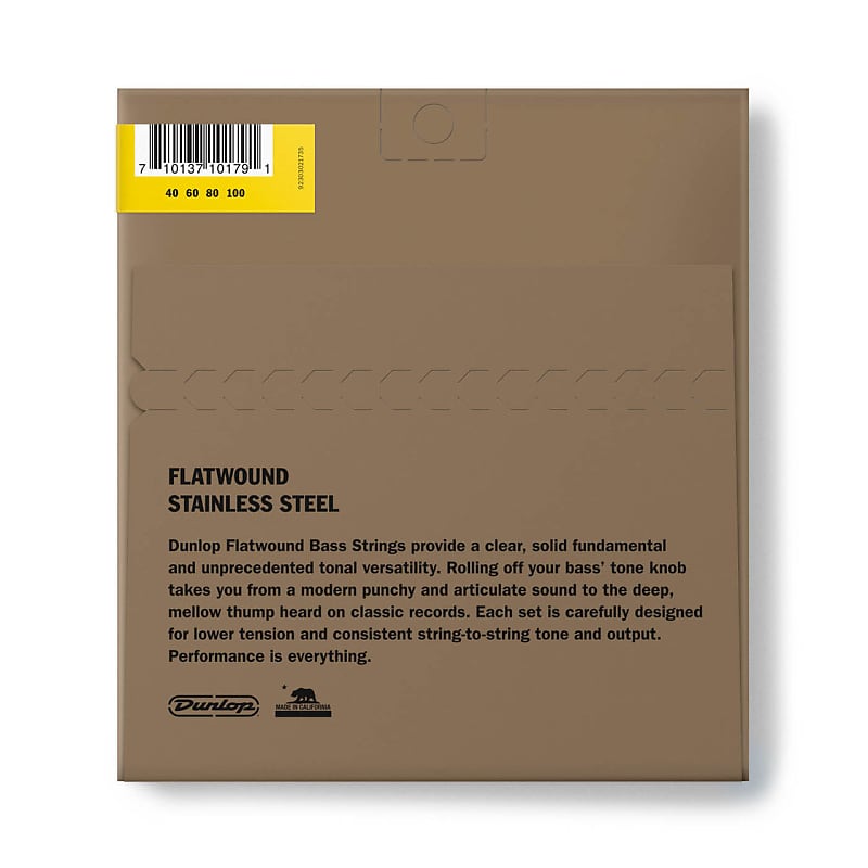 Dunlop Stainless Steel Flatwound Bass Guitar Strings; gauges Reverb