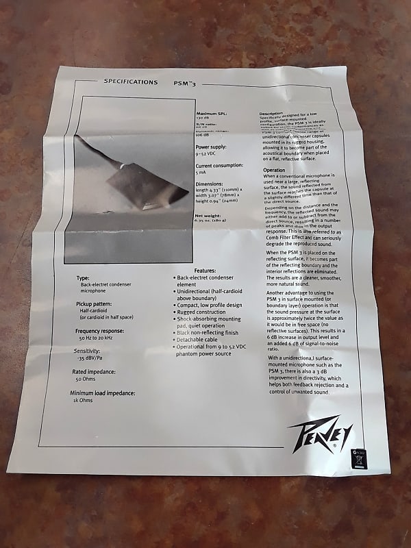PEAVEY 　PSM3 White Boundary Microphone Peavey Boundary Microphone PSM 3 | eBay