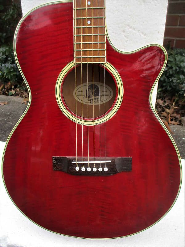 Epiphone PR6-E Guitar, 1994, Made In Korea, Cherry Red Finish, Flame Maple  Top, Back, & Sides