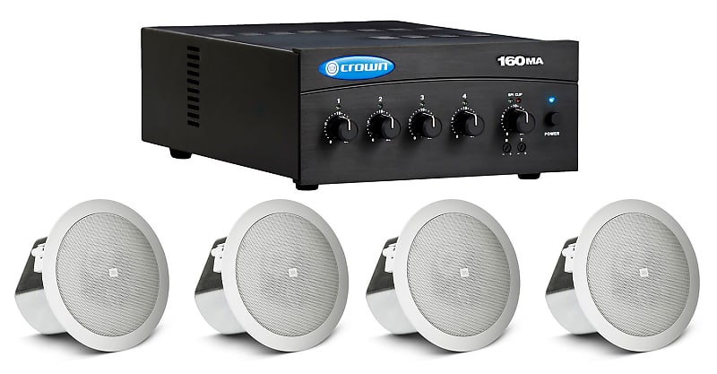 (4) JBL 3&quot; 15w 70v In-Ceiling Speakers+Crown Amplifier For Hotel/Office/Diner  			