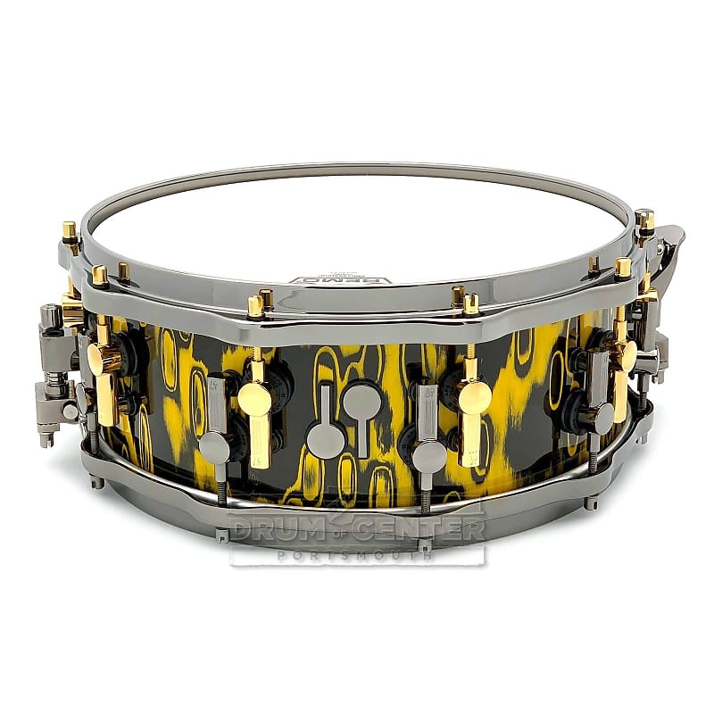 Sonor SQ2 Heavy Beech Snare Drum 14x5.5 Yellow Tribal w/Black & Gold Hardware image 1