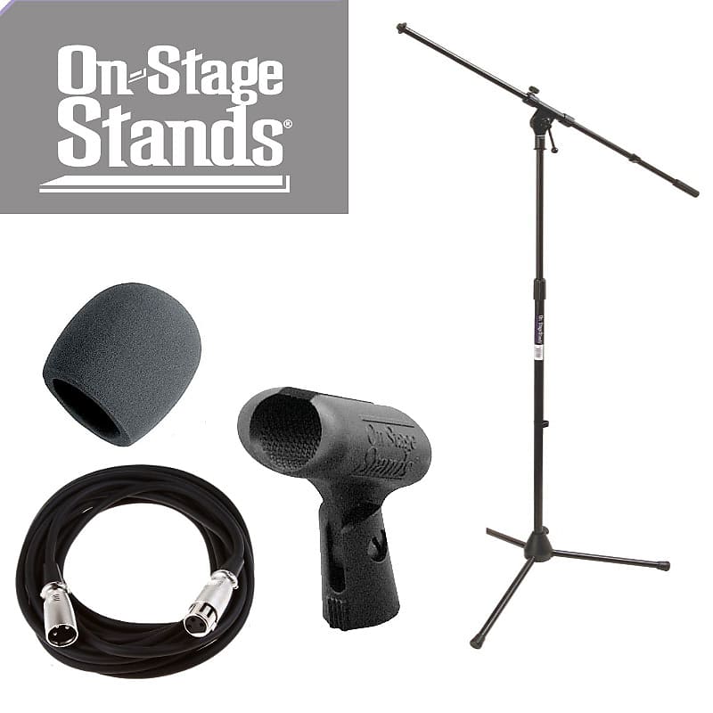 OnStage MS7701B Folding Tripod Boom Microphone Stand + 20" Reverb