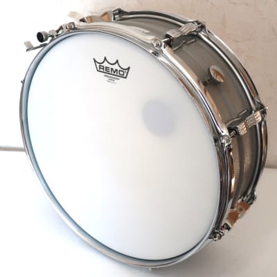 Ludwig L-404 Acrolite 5x14" 8-Lug Aluminum Snare Drum with Rounded Blue/Olive Badge 1983 - 1984 - Gray image 5