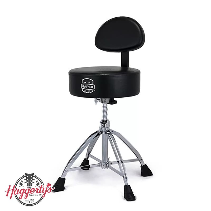 Mapex Double Braced 4-Leg Black Leather - Round Cushion Throne with Back Rest image 1