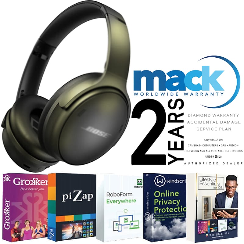 Bose QuietComfort 45 Noise-Canceling Wireless Over-Ear Headphones (Triple Black) +  Lifestyle Essentials for IOS - Free Subscription to Grokker piZap RoboForm and Windscribe Softwares + Mack 2yr Worldwide Diamond Warranty for Portable Electronic Devices image 1