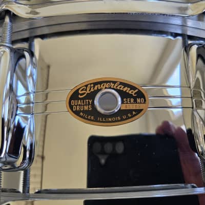 Slingerland 5x14 10 lug brass radio king snare drum 1965 - Chrome image 4