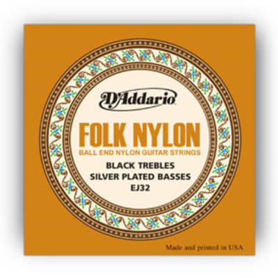 D'addario EJ32 Folk Nylon Strings, Ball End, Silver Wound/Black Nylon Trebles image 3