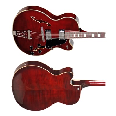 Teton F1433FMWR  Hollow Body Electric Guitar & Hard Case Flame Maple Wine Red image 7