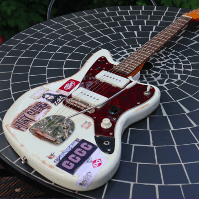 Squier Jazzmaster with beautiful relic and Thurston Moore vibe custom 1 off decals image 9