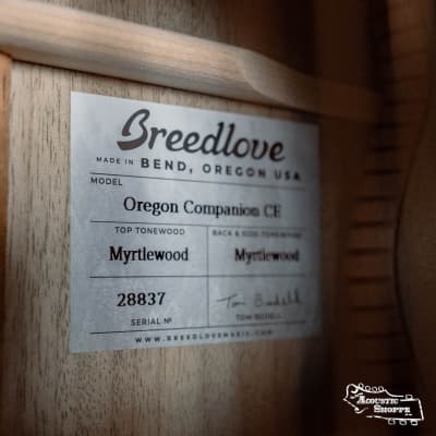 Breedlove Oregon Companion All Myrtlewood Cutaway Acoustic Guitar w/LR Baggs Pickup #8837 image 3