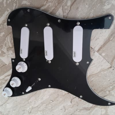 Handmade prewired SSS CERAMIC Strat pickguard with COIL TAP on N&B, volume TR BL and mid PU cutoff switch image 4