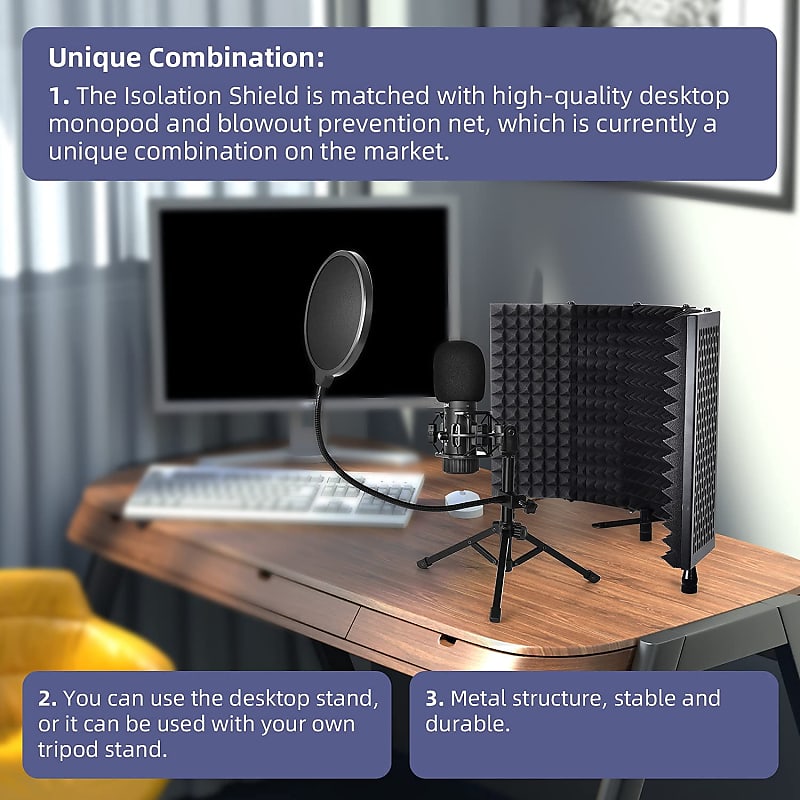 Blue　Microphone　Shield　Foldable　Equipment　Microphone　Studio　Filter,　with　Condenser　Sound　Filter　Recording　to　Density　Pop　Most　Vocal,　High　Isolation　and　for　Yeti,　Foam　Shield　Absorbent　Recording　Reverb