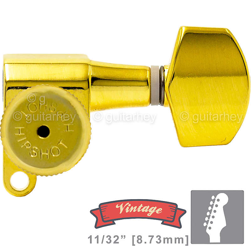 NEW Hipshot VINTAGE 6 in Line Locking Tuners STAGGERED Small Hex Buttons 21 64 ID GOLD Reverb