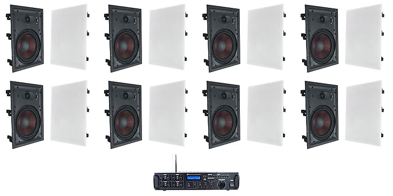 Rockville Rock Zone 8 Channel Multi Room Home Receiver+(16) 8&quot; In-Wall Speakers  			