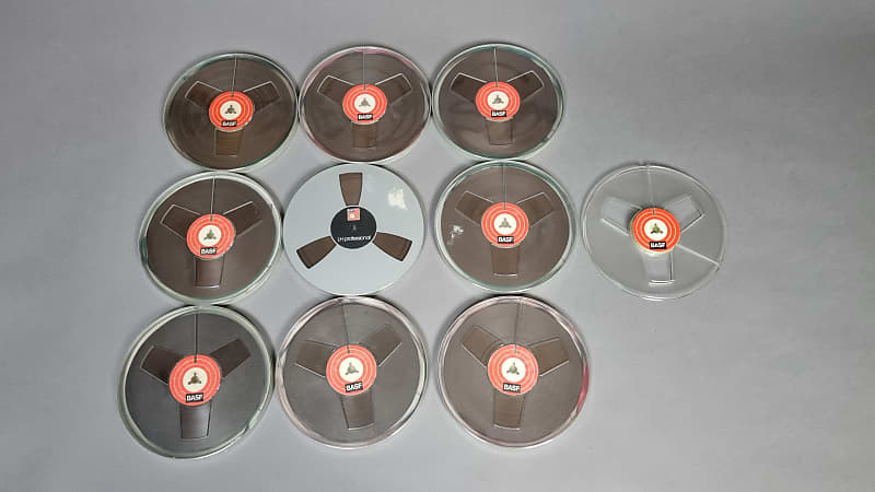 9 x Used BASF 18CM Tapes + Empty Reel 1980's