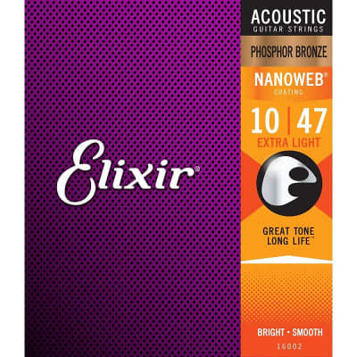 Elixir 16002 Nanoweb Coated Phosphor Bronze Acoustic Guitar Strings Extra Light 10-47 for sale