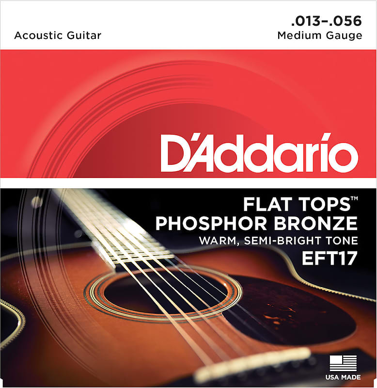 D'Addario EFT17 Flat Top Phosphor Bronze Acoustic Guitar Medium Gauge Strings 13-56