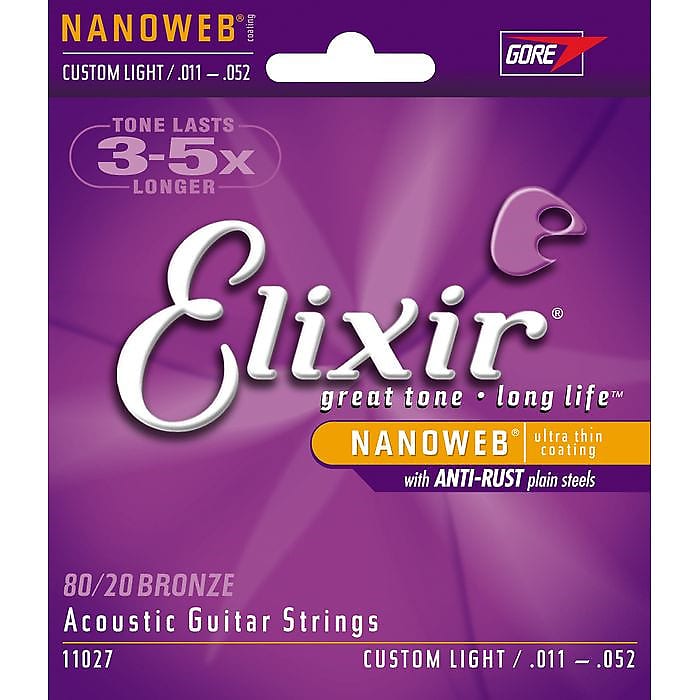 Elixir Nanoweb Custom Light Acoustic Guitar Strings 11-52 image 1