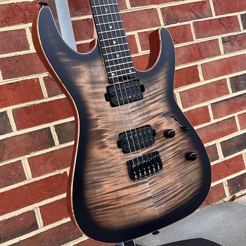 ESP USA M-II Hardtail, See Thru Black Sunburst Satin, Flame Maple Top,  Mahogany Body, Hipshot Bridge, Seymour Duncan Pegasus/Sentient Pickups,  Locking 