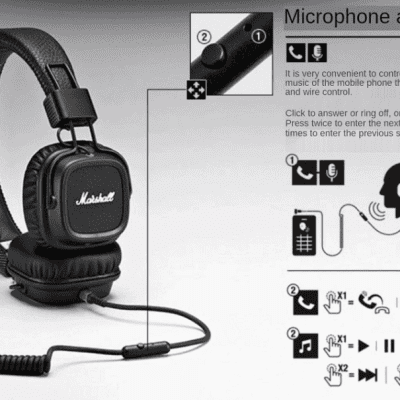 Marshall Major II Black Wired On-Ear Headphone Classic Retro Headphones Deep Bass Foldable image 3