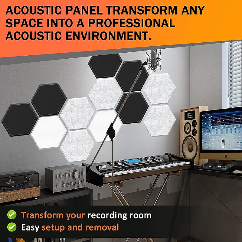 12 Pack Hexagon Acoustic Panels Soundproof Wall Panels,14 X 13 X