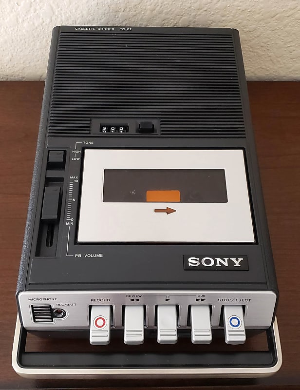 Sony TC-62 Vintage portable cassette tape recorder player, Japan, 1970s,  WORKS