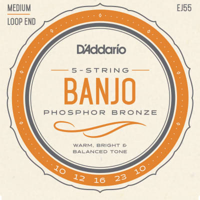 D'Addario EJ55 5-String Phosphor Bronze Medium Banjo Strings, 10-23
