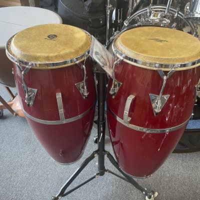L.P. "Patato" model Classic Fiberglass Vintage 11" and 113/4" congas with super stand 1990 - Burgandy Red image 1