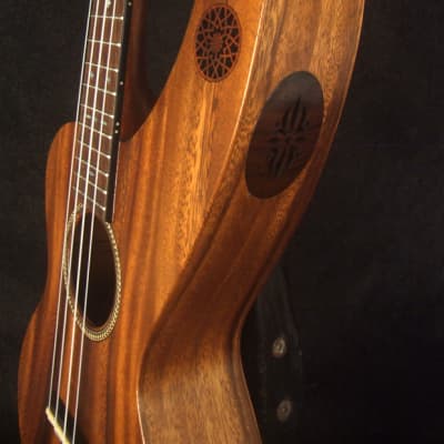 Bruce Wei Harp Style Left-handed Solid Acacia 4 String Soprano Ukulele, MOP Inlay HU13-2005 image 7