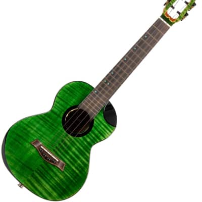 Flight Comet EQ-A Green Tenor Ukulele New - solid stained flamed maple top image 9