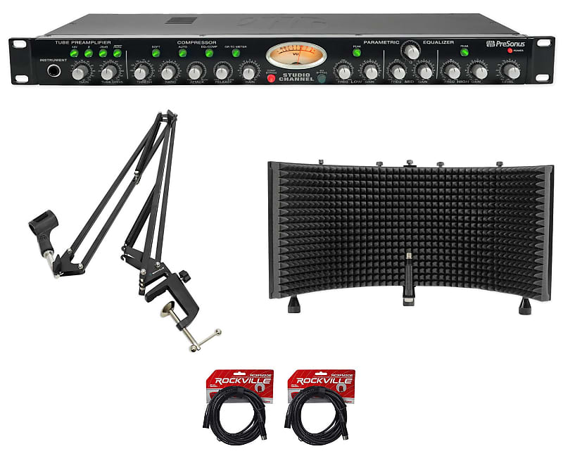 Presonus Studio Channel Recording Vacuum Tube Mic Preamp+Boom Arm+Shield+Cables  			