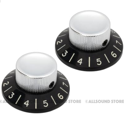 (2) Burns Baldwin Style Skirted Knobs for 6mm Split Shaft Pots Numbered 1-10 CHROME