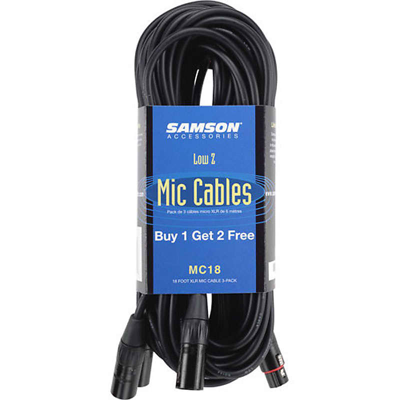 Samson 3-Pin XLR Male to XLR Female Microphone Cable (3-Pack) - 18' image 1