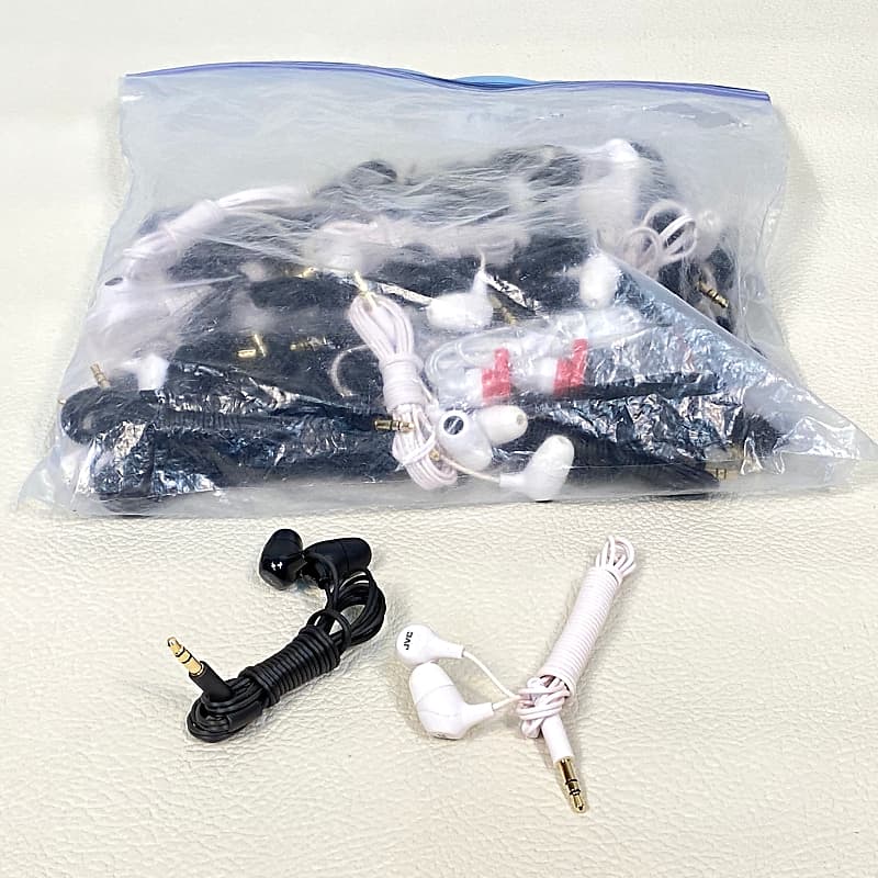 JVC Marshmallow Memory Foam Earbuds Headphones Lot of 40 Wired Black and White  			
