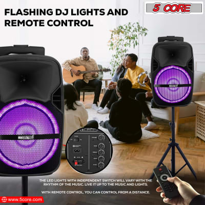 5 Core DJ speakers 8" Rechargeable Powered PA system 250W Loud Speaker Bluetooth USB SD Card AUX MP3 FM LED Ring - ACTIVE HOME 8 2-MIC image 13